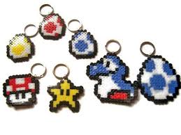 Mario Inspired Perler Bead 8 Bit Art Keychains Small Yoshi Eggs Mario Mushroom Mario Star Big Yoshi Egg And Perler Bead Mario Fuse Beads Melty Bead Patterns