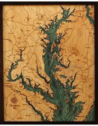 Woodcharts Chesapeake Bay Bathymetric 3 D Wood Carved Nautical Chart