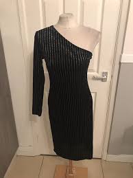 Ladies Black And Silver Sparkly One Shoulder Style Dress Size 12 Topshop Bnwt Fashion Clothing Shoes Accessories Clothes For Women Fashion Casual Outfits