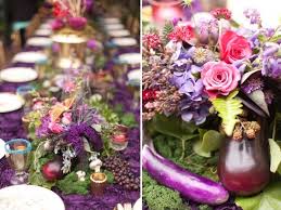 Green enchanted theme party decor. Purple And Gold Bridal Shower Ideas