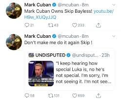 Fox sports 1, maybe not what you want to hear, but need to hear. Cuban Calls Out Skip Bayless On Twitter Mavericks
