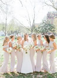 Tan Bridesmaid Dresses With Tight Textured Cream Bridal Party Florals At The National Mus Tan Bridesmaids Tan Bridesmaid Dresses Champagne Bridesmaid Dresses