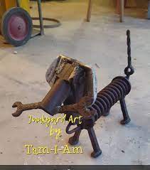 Scrap Metal Art Dog Made From Old Spring Railroad Spikes Wrench Golf Club Heads And Drill Bit Scrap Metal Art Welding Art Metal Tree