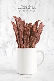 This ground beef jerky recipe requires no marinating because the seasoning is blended into the ground. Koobideh Kabob Ground Beef Jerky Family Spice