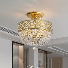 This style is often ornate, and can include details like crystal accents and exquisite brass finishes. 3 Light Basket Shape Flush Chandelier Modern Gold Crystal Semi Flush Mount Ceiling Light Beautifulhalo Com