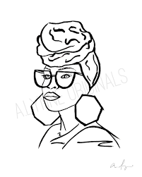 Black And White Face Drawing Outline Woman With Headwrap And Glasses Minimalist Black And White Etsy Black And White Drawing Outline Drawings Drawings