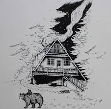 Cozy Cabin Print Cabin Tattoo Surfboard Art Aztec Drawing This cozy cabin in the snow was inspired by inktober 2019, prompt word: cabin tattoo surfboard art aztec drawing
