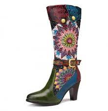 Socofy vintage handmade floral ankle leather boots women. Socofy Leather Handmade Pattern Boots