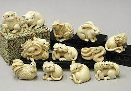Where netsuke differs from other miniature sculpture is that they are essentially functional objects and therefore have certain constraints placed on their design. Collection Of Netsuke Animals Netsuke Carving Bone Carving