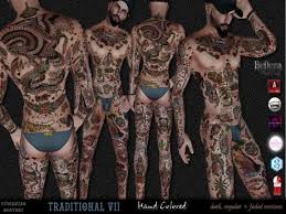 Color is a big theme here. Second Life Marketplace Hand Colored Traditional V2 Full Body Tattoos Tattoo Appliers Huds Wearme