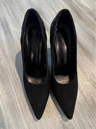 Size 9 women's suede black heels with silver glitter heel. Worn once. Smoke  free