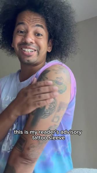 No one knows what the famous S means! But it’s provocative, it gets the people goin’!🤘🏽, Video Description:, Mychal shows us his reader’s advisory tattoo sleeve, and tells how someone questioned if ...