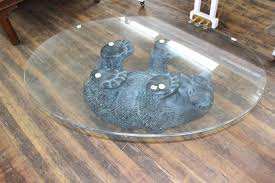 Coffee Table W Ceramic Bear Base Thick Glass Top Mango steam metro glass clear top coffee table.