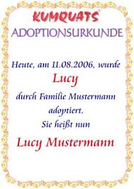 Sie unterrichten oder studieren deutsch als fremdsprache (daf) und suchen nach kostenlosem material für ihren unterricht oder fürs selbststudium? Handpuppen Die Original Kumquats Adoptions Urkunde