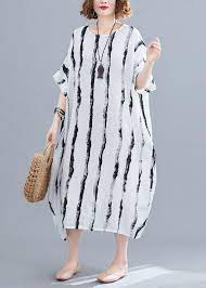 Breathable and beautiful, cotton dresses are a staple of summertime style. Simple White Striped Cotton Quilting Dresses O Neck Pockets Long Summe Soolinen