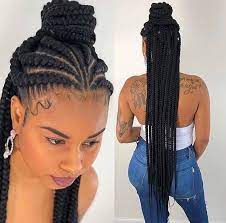 The african zipper braids look replicated near the crown here and made it as a bun. African Hair Braiding Braiding Hair Ideas Braided Hairstyles Braids For Black Hair Natural Hair Styles