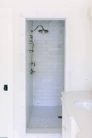 Walk In Shower With Large Carrara Subway Tile With Hex Honed Carrara Floor Tile Calacatta Cressa Hex Honed Bathroom Shower Stalls Shower Stall Doorless Shower