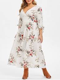 Plus Size Plunge Tie Sleeve Floral Maxi Dress In 2020 Floral Maxi Dress Dresses For Apple Shape Floral Print Maxi Dress