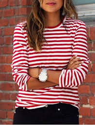 Black And White Striped Long Sleeve Shirt Womens Casual Round Collar Stripes Print Long Sleeve T Shirt For Women Outfits With Striped Shirts Red Striped Shirt Outfit Stripe Outfits