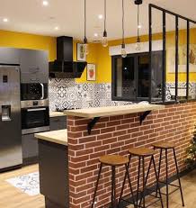 Cuisine Industrielle Avec Mur De Briques Et Verriere Amenagement Cuisine Idee Deco Cuisine Idee Deco Cuisine Ouverte