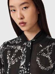 AllSaints Hilda Long Sleeve Shirt, Flight Black/White