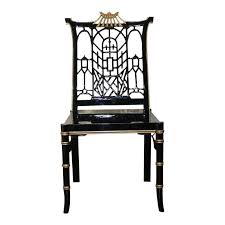 Chinoiserie Black Lacquer Pagoda Bamboo Side Chairs A Pair Side Chairs Chair Chinese Chippendale Chairs