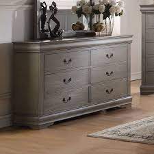 All drawers have brushed nicked metal hardware and center metal glides. Louis Philippe Dresser Antique Gray Acme Furniture Furniture Cart