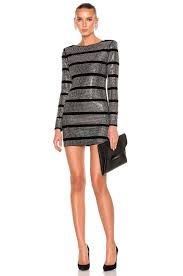 Balmain Crystal Embellished Striped Mini Dress In Black Silver Modesens Mini Dress Striped Mini Dress Dresses