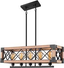 What exactly is pendant lighting? Pynsseu Rectangle Wood Metal Vintage Pendant Light Industrial Kitchen Island Hanging Pendant Lighting With 5 Lamp Socket Rustic Farmhouse Pendant Lamp Amazon Com