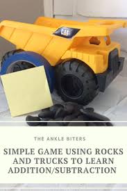 Easy Addition Subtraction Game With Trucks And Rocks The Ankle Biters Math Activities Preschool Addition And Subtraction Preschool Science