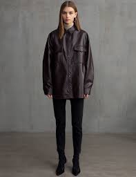 Brown Vegan Leather Shirt Brown Leather Jacket Outfit Leather Shirt Fashion