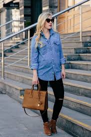 Black Ankle Boots With Jeans Western Meets Edgy Oversized Denim Shirt With Black Jeans Suede Boots Meagan S Moda Maternity Denim Shirt Denim Shirt Outfit Oversized Denim Shirt
