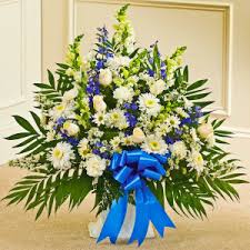 Blue and white flowers for funeral. Blue White Sympathy Floor Basket Flowers The Sympathy Store