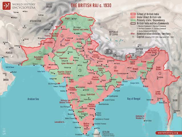 Map of the British Raj c. 1930 - World History Encyclopedia