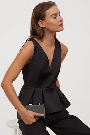 Satin Peplum Top Black Ladies H M Us In 2020 Womens Peplum Tops Peplum Top Peplum Top Outfits