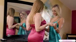 Busty teen and her gf are ready for their prom.Suddenly their principal  text them that they cant go to the prom as a date.Instead going to the prom,they  dance in the backyard.They