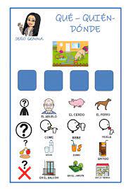 Material interactivo de sílabas para preescolar y primaria. Que Quien Donde Ficha Interactiva Actividades De Aprendizaje Para Ninos Actividades De Terapia Lenguaje En Ninos