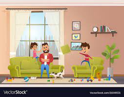 Mad father at home with naughty children Vector Image