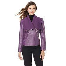 Iman Platinum Leather Moto Jacket With Knit Collar At Hsn Com Leather Moto Jacket Moto Jacket Jackets