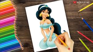 Draw a rounded m shaped line across the top of the torso to begin drawing jasmine's garment. How To Draw Princess Jasmine Aladdin Aladdin And Jasmine Youtube