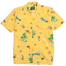 gitman vintage bros yellow surf turf camp shirt