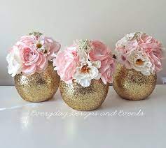 Set Of 3 Beautiful Round Glittering Glass Floral Vases Candle Holders The Vases In This Gold Wedding Centerpieces Gold Baby Showers Baby Shower Centerpieces