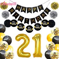 Find everything you need for an unforgettable 21st birthday party with our range of birthday banners, decorations and centrepieces! Amawill Gold Black 21st Birthday Party Decorations Kit Happy Birthday Banner Confetti Balloons 21 Years Old Adults Birthday 8d Party Diy Decorations Aliexpress