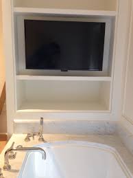 Bathroom Tv Mounted Above Bathtub Tv In Bathroom Spa Inspired Bathroom Master Bathroom Renovation