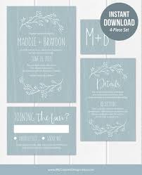 Rustic Wedding Invitation Template Dusty Blue Wedding Invitations Set Printable Rustic Wedding Invite Editable Download Wedding Invitation Templates Rustic Wedding Invitation Templates Blue Wedding Invitations