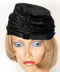 Vintage 1950s Black Panne Velvet Hat Amy New York S