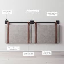Let me show you how i did that. Nathan James Harlow Queen Full Wall Mount Headboard Light Gray Fabric Upholstered Headboard Adjustable Height Vintage Brown Pu Leather Straps With Black Matte Metal Rail Gray Brown Nathan James