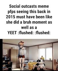 Search result for tag meme. Social Outcasts Meme Pfps Seeing This Back In 2015 Must Have Been Like She Did A Bruh Moment As Well As Yeet Flushed Flushed
