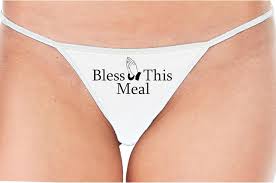 Amazon.com: Knaughty Knickers God Bless This Meal Eat Me White String Thong  Adult Flirty Fun : Clothing, Shoes & Jewelry