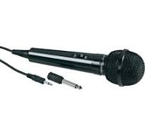 Fekete, egyirányú dinamikus mikrofon 3,5 mm-es Jack audiokimenettel és 6,3  mm-es Jack adapterrel